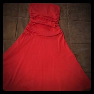 Red strapless dress